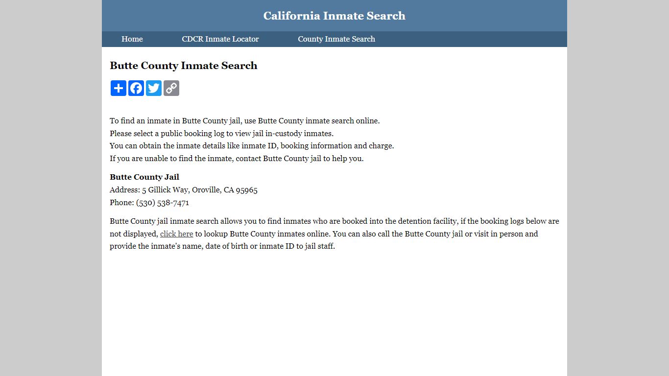 Butte County Inmate Search